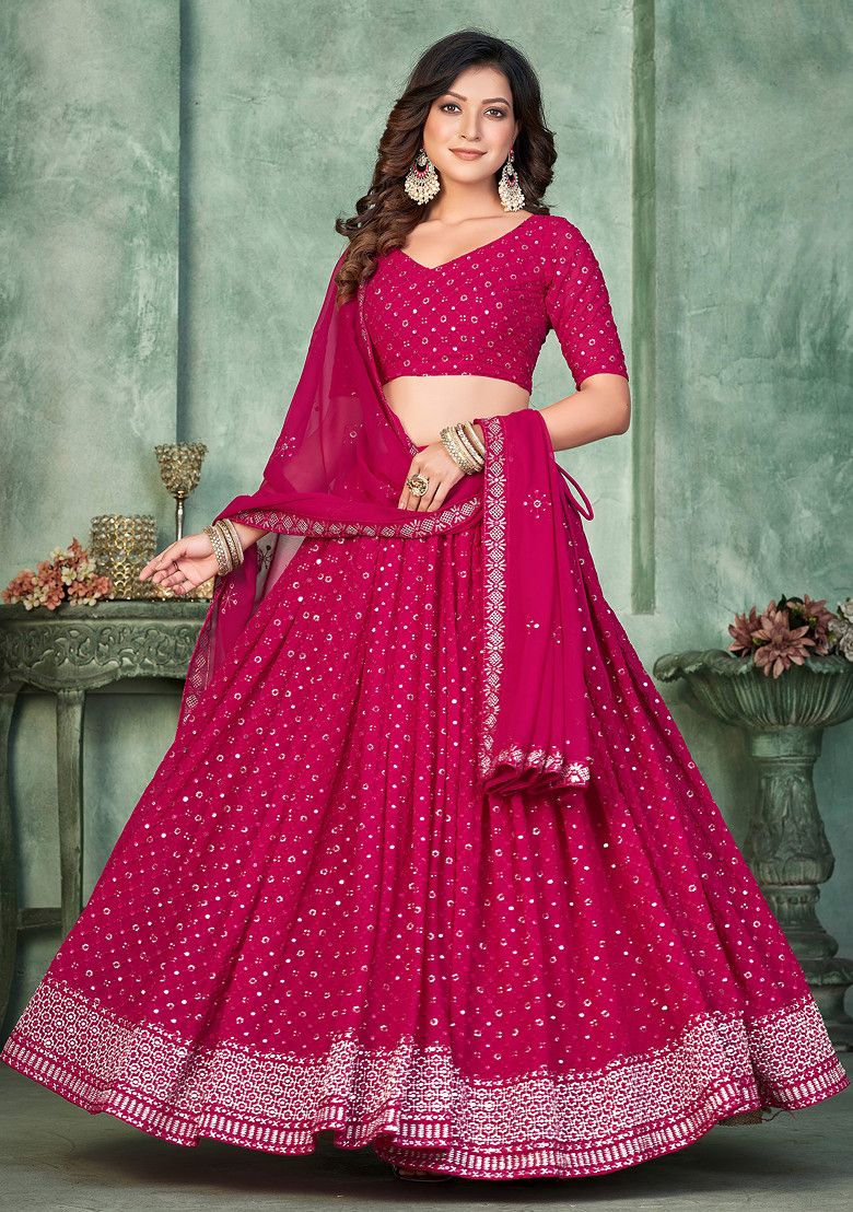 LabelChikankari Pink Embroidered Georgette Lehenga Set – A Fusion of Tradition and Elegance