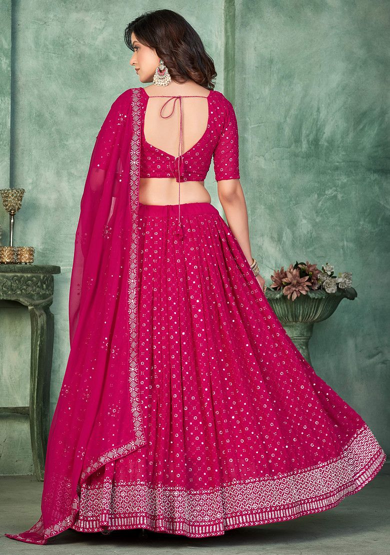 LabelChikankari Pink Embroidered Georgette Lehenga Set – A Fusion of Tradition and Elegance